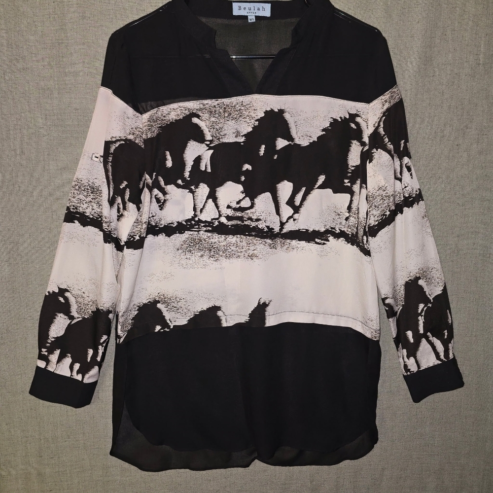 Black and Cream Horse Print Blouse